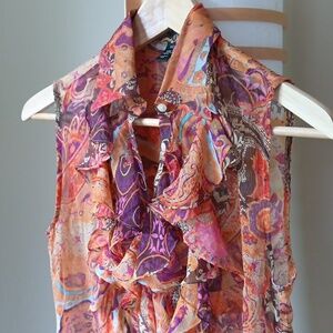 Ptp17" Ralph Lauren Pink and Purple Ruffled Sleeveless Blouse